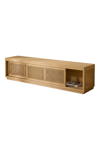 Mueble de TV de 2 puertas de madera de Sungkai y ratán - 180 x 45,5 x 40 cm