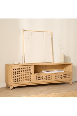 Mueble de TV de 1 puerta de madera de Sungkai y ratán - 170 x 56,6 x 40 cm