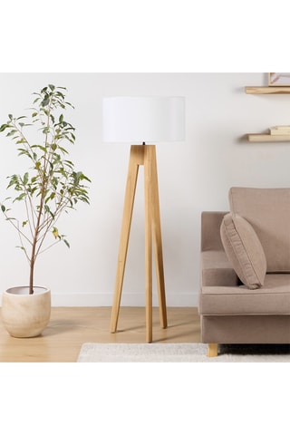 Lámpara trípode de madera de Sungkai maciza - Natural y blanco - 11 W