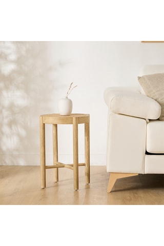 Mesa auxiliar de madera de Sungkai maciza y ratán - 39 x 50,5 x 39 cm