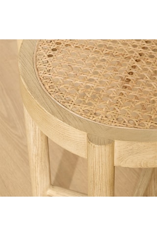 Mesa auxiliar de madera de Sungkai maciza y ratán - 39 x 50,5 x 39 cm