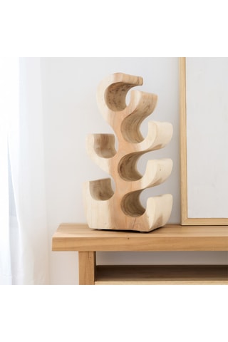 Organizador de botellas de madera de Trembesí maciza - 6 botellas - Natural