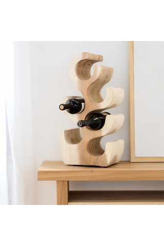 Organizador de botellas de madera de Trembesí maciza - 6 botellas - Natural