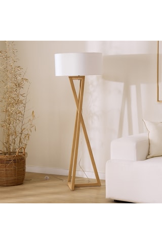 Lámpara trípode de madera de Sungkai maciza - Natural y blanco - 11 W