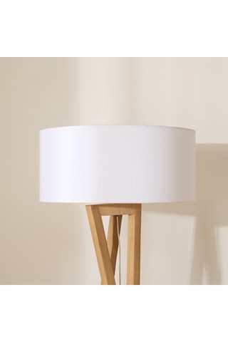 Lámpara trípode de madera de Sungkai maciza - Natural y blanco - 11 W