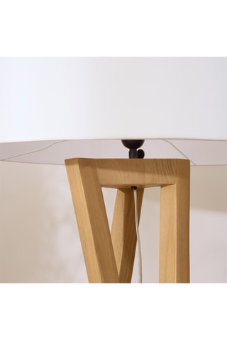 Lámpara trípode de madera de Sungkai maciza - Natural y blanco - 11 W