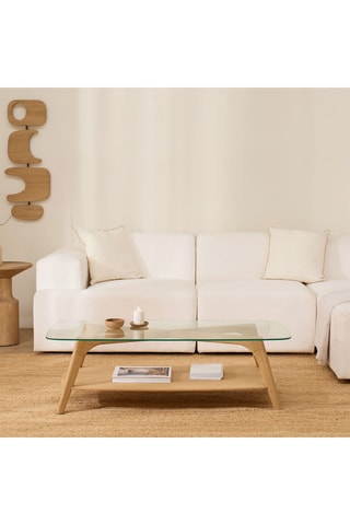 Mesa de centro de madera de Sungkai maciza y vidrio - 123 x 39 x 60 cm