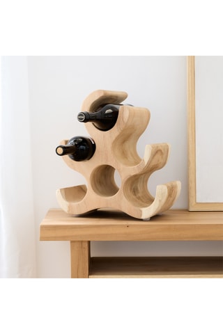 Portabotellas de madera de Trembesí maciza - 6 botellas - Natural