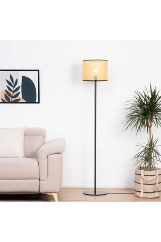 Lámpara de pie de ratán - Negro y natural - 11 W
