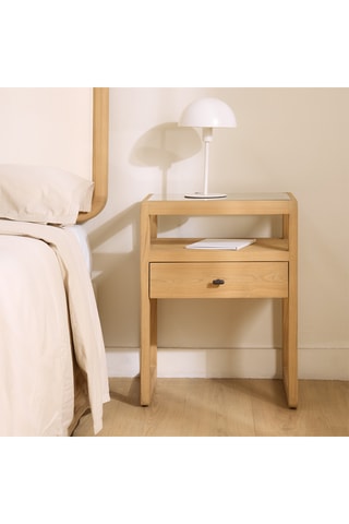 Mesilla de noche 1 cajón de madera de Sungkai maciza - 45 x 60 x 36 cm