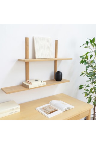 Estante mural 2 niveles de madera de Sungkai maciza - 97 x 63 x 20 cm