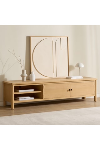 Mueble de TV de 2 puertas de madera de Sungkai - 100 x 45 x 46 cm