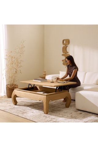 Mesa de centro elevable de madera de Sungkai - 120,5 x 81 x 43 cm