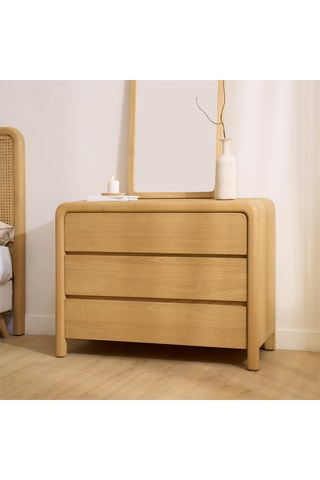 Cómoda 3 cajones de madera de Sungkai - 100 x 76 x 45,5 cm