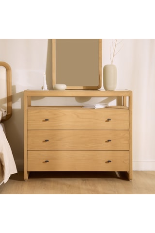 Cómoda 3 cajones de madera de Sungkai - 100 x 83 x 46 cm