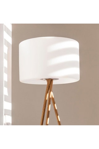 Lampada da terra LED Tamboury wood - Bianco ed effetto legno