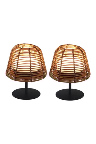 2 lampade su piede senza cavo LED Twins Bohème - Nero e marrone