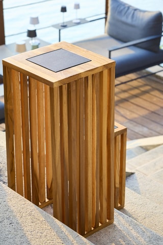 Lanterna a energia solare LED senza cavo in teak massiccio Chennai - Beige