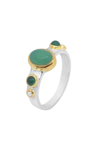 Bague - Argent, onyx et chrysoprases