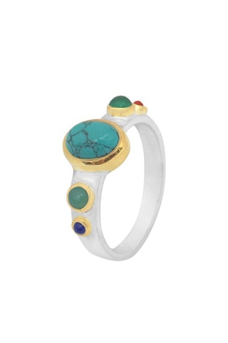Bague - Argent, onyx, turquoise, lapis-lazuli, corail et chrysoprase