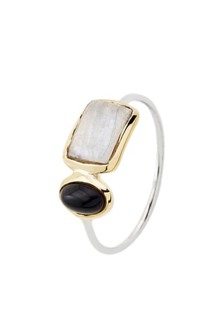 Bague - Argent, onyx et pierre de lune