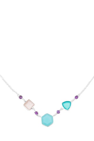Collier - Argent, calcédoines, améthystes et quartz rose