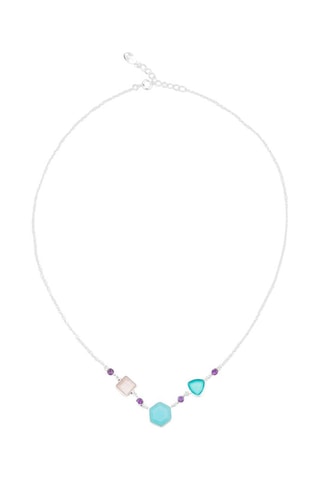 Collier - Argent, calcédoines, améthystes et quartz rose