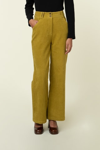 Velours Broek Hoge Taille Yiwen - Olijfgroen