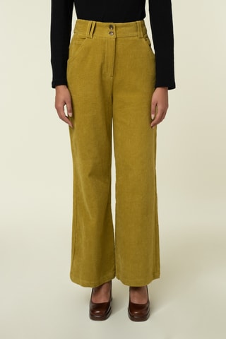 Velours Broek Hoge Taille Yiwen - Olijfgroen