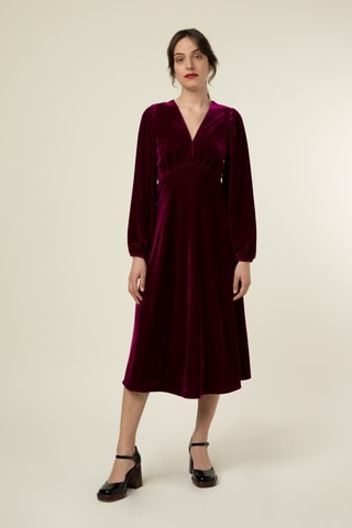 Velours Midi-jurk Galane - Bordeauxrood