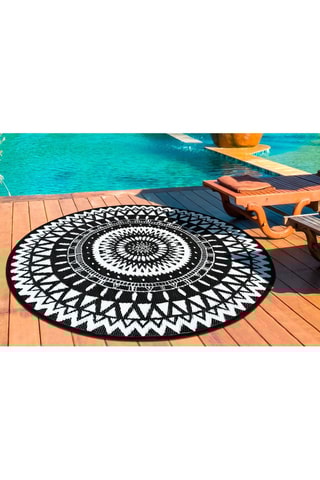 Alfombra de exterior redonda Maori - Negro