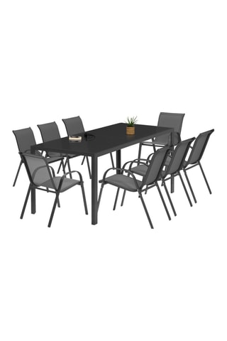 Conjunto de comedor Minorca 8 plazas de textileno y vidrio templado gris antracita