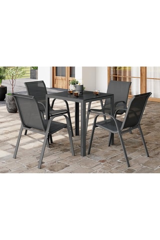 Conjunto de comedor Minorca 4 plazas de textileno y vidrio templado gris antracita 