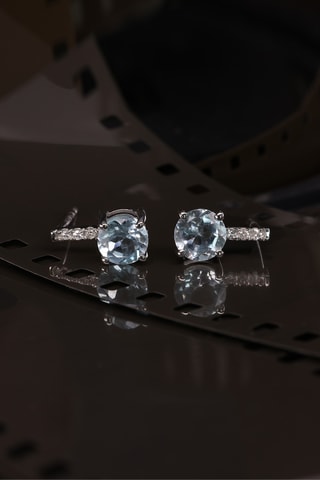 Oorbellen Blue Light   Witgoud, Topazen en Diamanten