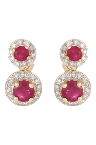 Oorbellen Saki - Geelgoud, Robijn en Diamanten