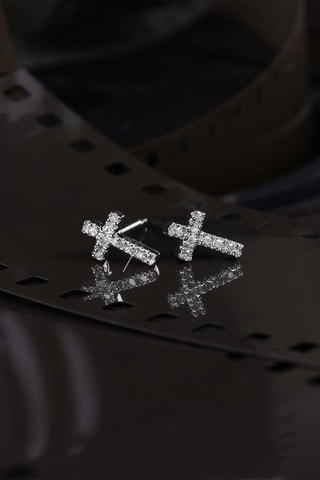 Oorbellen Jolie croix   Witgoud en Diamanten 0,05 Karaat/16