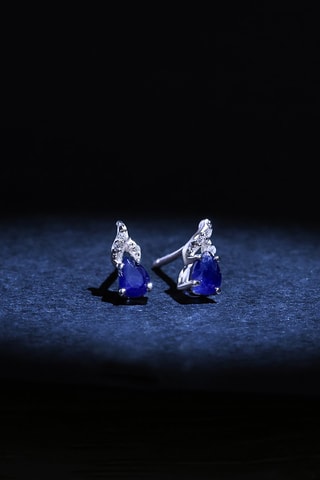 Oorbellen Larme de Saphir - Witgoud, Diamanten en Saffieren