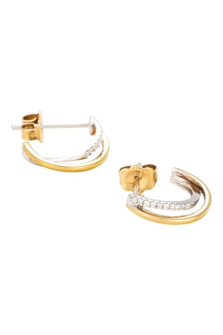 Gekruiste Halve Creolen - Witgoud, Geelgoud en Diamanten