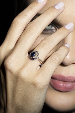 Ring Firenze Nouvelle - Geelgoud, Diamanten en Saffier