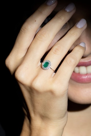 Ring Andaman - Witgoud, Diamanten en Smaragd