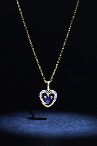 Hanger Heart - Geelgoud, Diamanten en Saffier