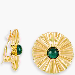Boucles d'oreilles clip - Acier inoxydable doré & malachite verte