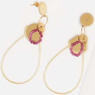 Boucles d'oreilles - Acier inoxydable doré & rubis fuchsia