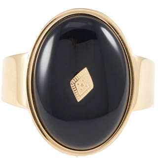 Bague - Acier inoxydable doré & onyx noir