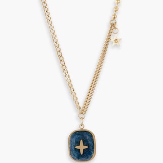 Collier - Acier inoxydable doré & lapis-lazuli bleue