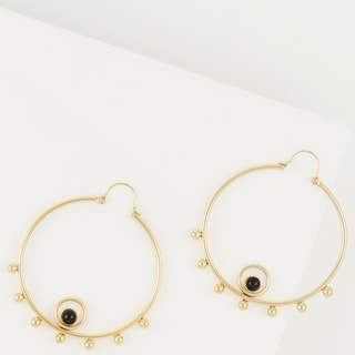 Créoles - Acier inoxydable doré & onyx noir