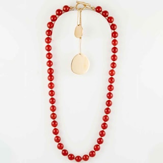 Collier - Acier inoxydable doré & cornaline rouge