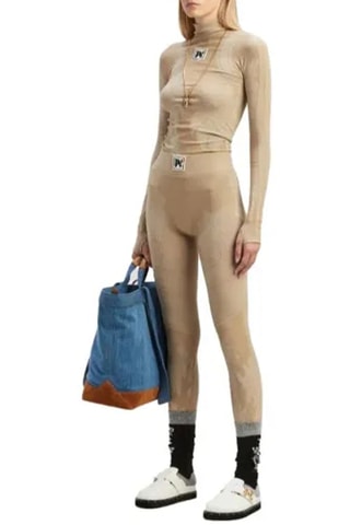 Legging de ski taille haute - Beige et blanc