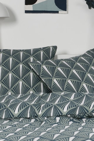 Juego de nórdico de algodón Flanelle - Verde y crudo