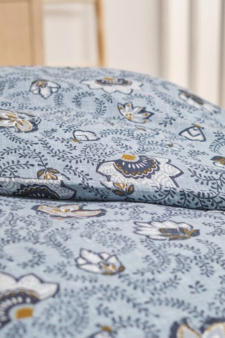 Juego de nórdico de algodón Flanelle - Azul y crudo